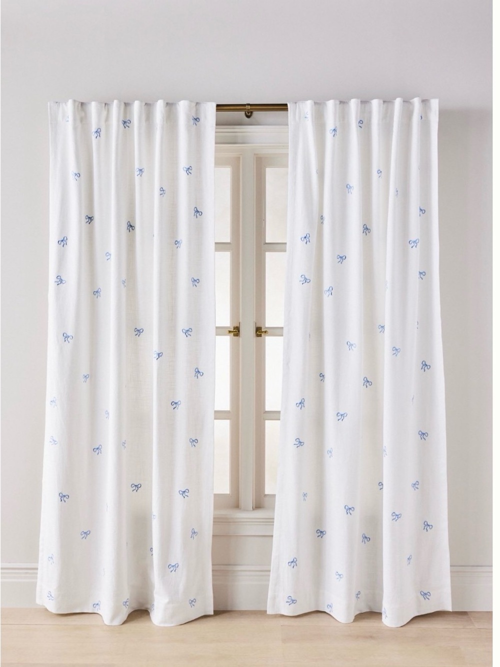 Maeve White Sheer Curtains with Blue Embroidered Bows